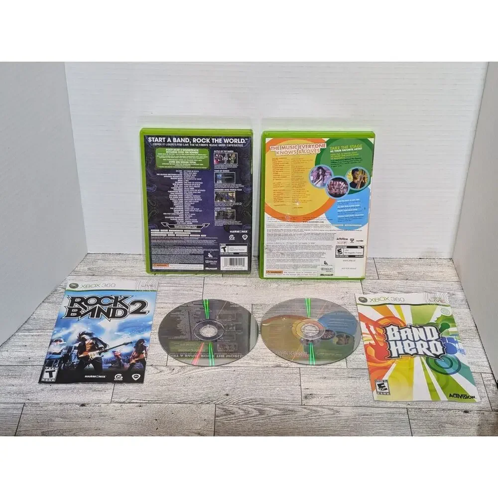 Rock Band 2 & Band Hero (Microsoft Xbox 360, 2008) Video Game Bundle